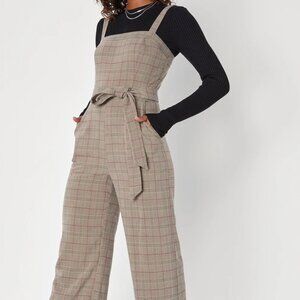 Lulus Brown Plaid Wide-Leg Sleeveless Jumpsuit Women’s XL Belted Fall Outfit